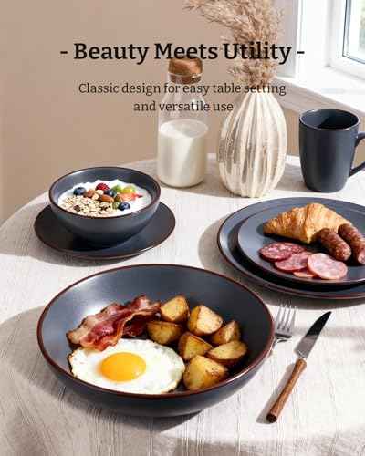 Venus Stoneware Dinnerware Sets with Pasta Bowls (Charcoal / Serves 4 (16pc w/ Pasta Bowl))