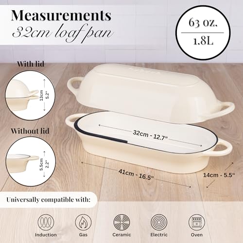 Enamelled Cast Iron Bread Loaf Pot (34cm x 16cm / Cream)