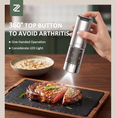 Electric Rechargeable Salt and Pepper Grinder Set (Stainless Steel)