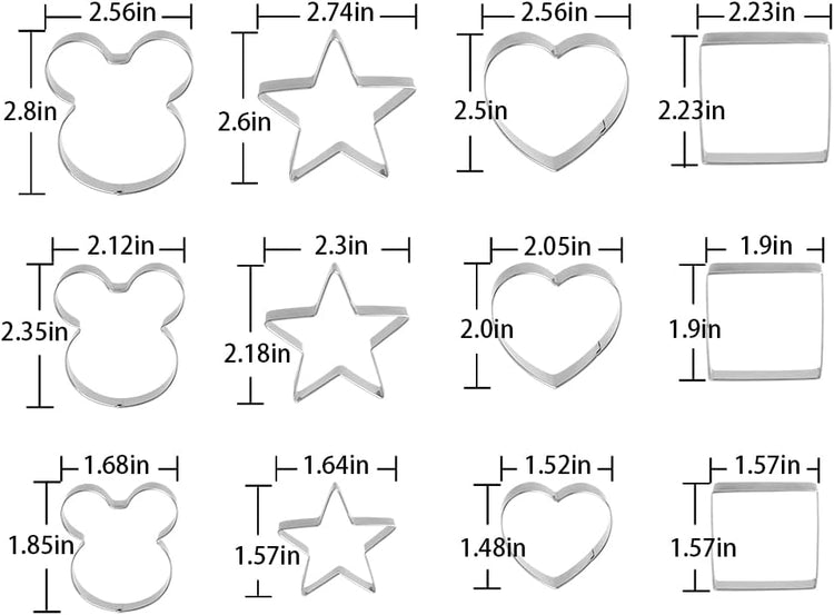 Metal Cookie Cutters Set - Square, Heart, Star - 12Pieces Cookie Cutters - Fruit Cutter, Polymer Clay Cutters Cookie Cutter Set for Kitchen Baking
