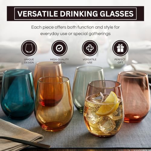 European Style Shatterproof Tritan Stemless Wine Glasses (6 Count)