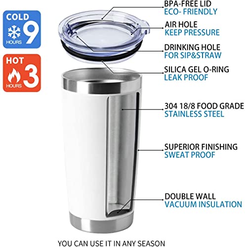 20oz Tumblers Stainless Steel Mugs with Lid Double Wall Vacuum Insulated Coffee Cups for Cold & Hot Drinks (White-A / 12 Count (Pack of 1))