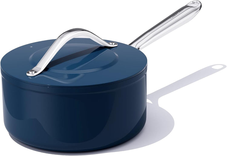 3.5qt Nonstick Ceramic Sauce Pan with Lid (8.19") Even Heat Distribution, Non Toxic & PFAS Free Healthy Cooking Pot for All Stovetops (Induction/Gas/Electric), Oven Safe 500ยฐF, Navy Blue