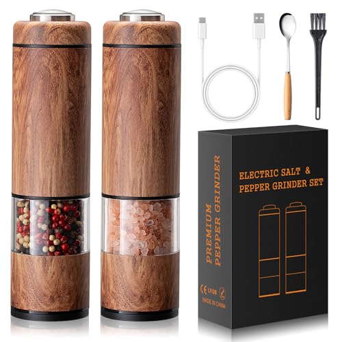 Electric Salt and Pepper Grinder Set Rechargeable (Wood Grain)
