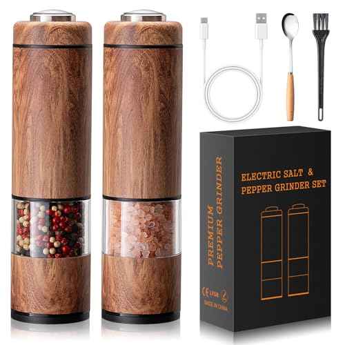 Electric Salt and Pepper Grinder Set Rechargeable (Wood Grain)
