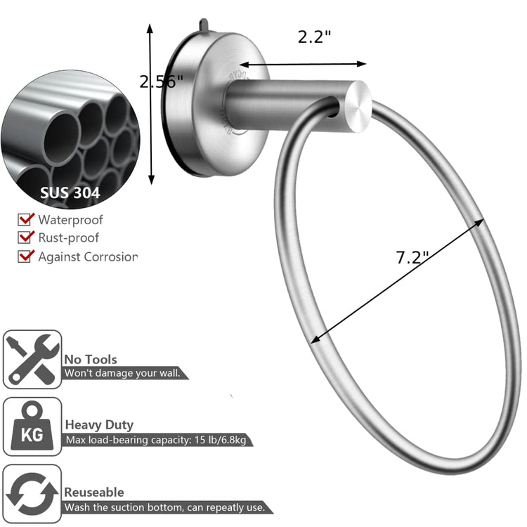Suction Cup Hand Towel Ring Brushed Nickel Hand Towel Holder for Bathroom Wall SUS 304 Stainless Steel Kitchen Towel Hanger
