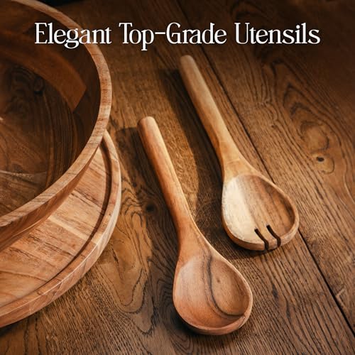 Large Wooden Salad Bowl Set 12.5 Inch with Serving Utensils (Natural / 12.5)