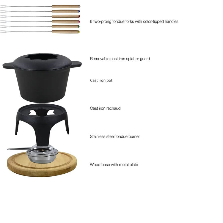 Traditional Fondue Set Matte black enameled cast iron fondue for Taditional swiss fondue 12 pcs fondue pot. for Meat