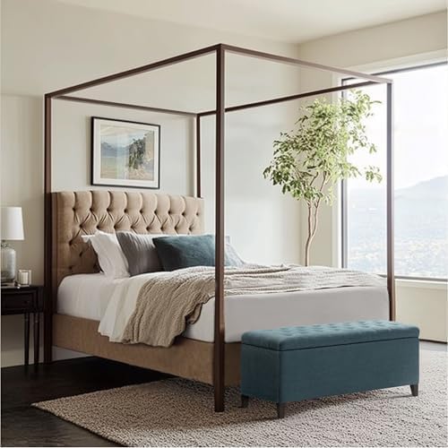 Madison Park Entryway Accent Bench for Living Room Flip Top Storage Chest, Shandra Tufted Top Upholstered Storage Bench End of Bed for Bedroom Furniture, Indoor Seating, 49"Wide, Blue