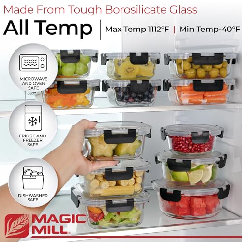 Premium Borosilicate Glass Food Storage Containers with lids Set (Black)