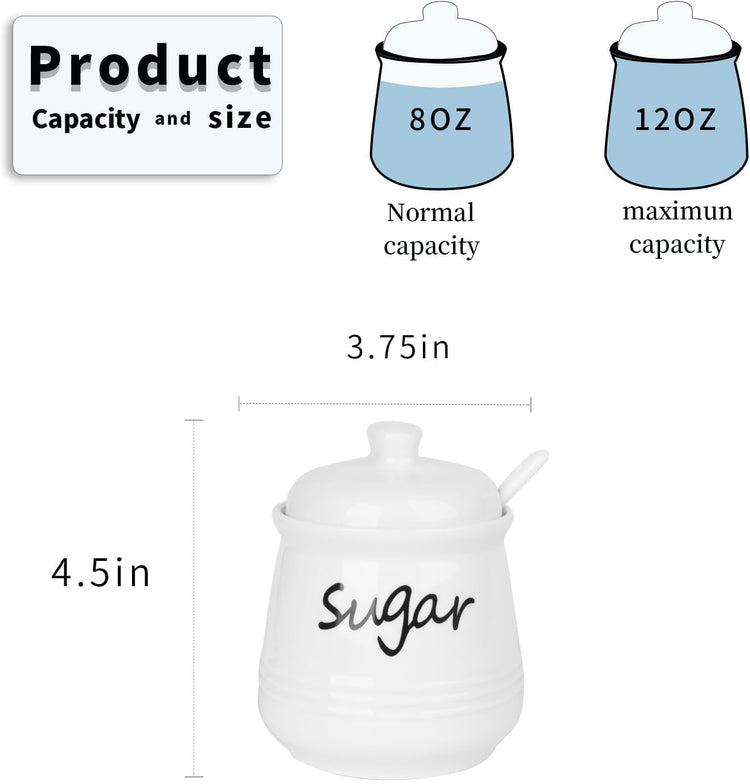 12oz Ceramic Sugar Bowl with Lid and Spoon