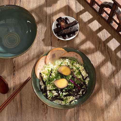8 Inch Ceramic Ramen Bowl Set of 2 (Dark Teal)