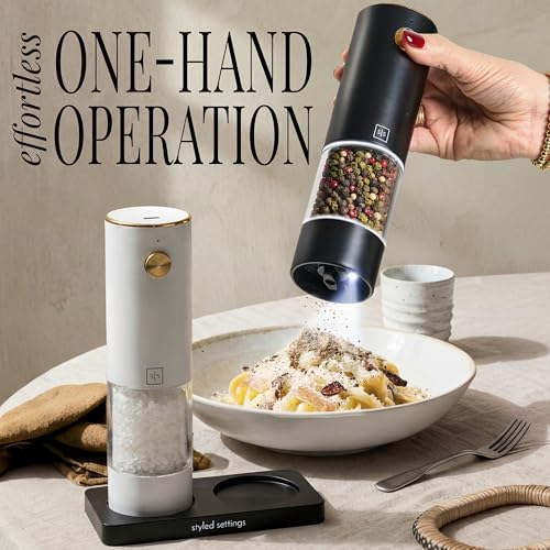 Rechargeable Electric Salt and Pepper Grinder Set (Black/White)