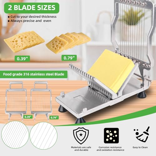 Commercial Cheese Slicer With Wire1 cm & 2 cm Cheese Cutter Butter Cutting Board Machine Aluminum Alloy Commercial Cheese Slicer with 316 Stainless Steel Wire Kitchen Cooking Baking Tool (0.39" & 0.78")