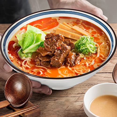 40oz Ceramic Japanese Ramen Bowls Set of 4 (Retro Style)