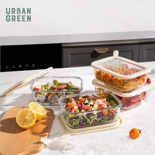 Glass Food Storage Containers with Glass Lids (Ivory White -4s)