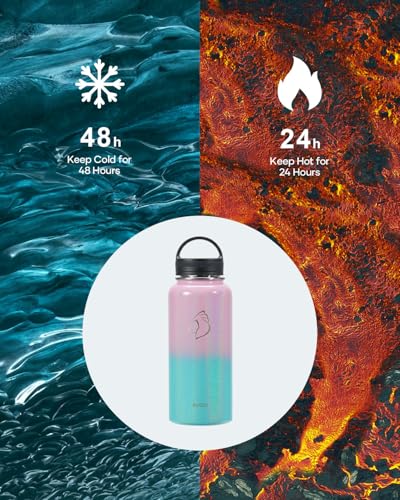32 oz Water Bottle Insulated with Straw & 3 Lids (32 Ounces / Pearlescent Pink Blue)