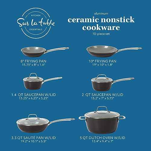 Kitchen Essentials 10 Piece PFA Free Titanium Ceramic Nonstick Interior Forged Aluminum Cookware Pots and Pans Set