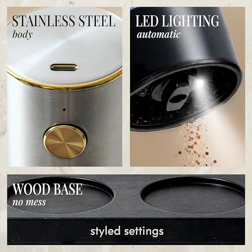 Rechargeable Salt and Pepper Grinder Set (Black, Silver)