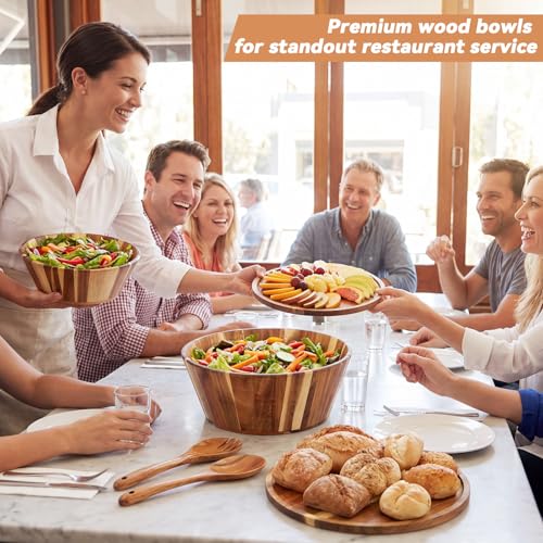 2 Sets 10" 12" Large Wooden Salad Bowls Set Acacia Wooden Mixing Serving Bowls Decorative with Serving Utensils and Cover for Fruits Salad Pasta Kitchen Party