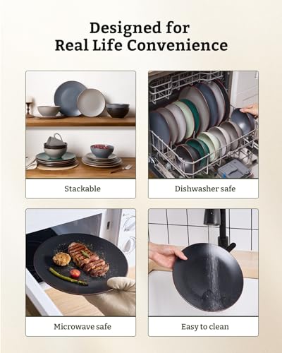 Venus Stoneware Dinnerware Sets with Pasta Bowls (Black / Serves 4 (16pc w/ Pasta Bowl))