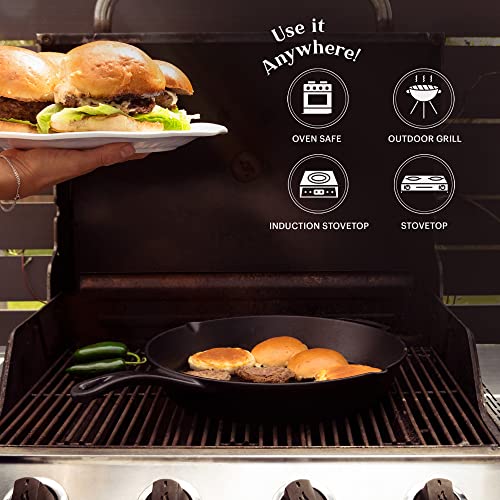 15" Cast Iron Skillet + Glass Lid Cover + Pan Scraper + Heat (15")