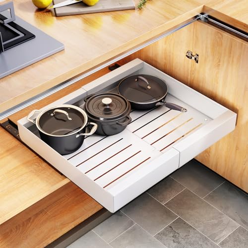Pull out Cabinet Organizer (White / 17"D×12"-20"W(2 Pack))