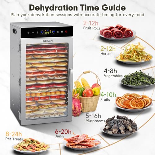 Food Dehydrator Machine 1000W 18 Trays Stainless Steel Commercial Food Dehydrated Dryer with 24H Timer Touch (18 Count)
