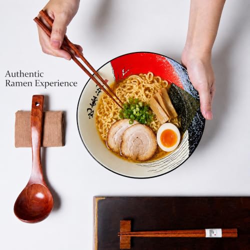 Japanese Ramen Bowl Set with Red Fuji Design (Red Fuji / 9 inch)