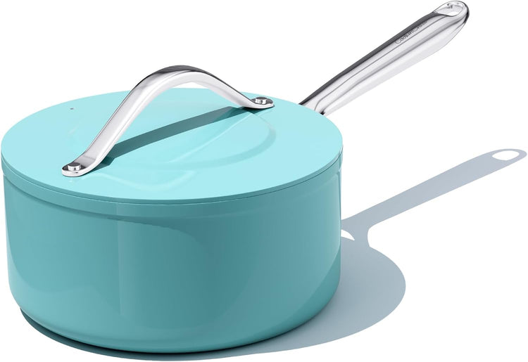 3.5qt Nonstick Ceramic Sauce Pan with Lid (8.19") Even Heat Distribution Non Toxic PFAS Free Healthy Cooking Pot for All Stovetops (Induction/Gas/Electric) Oven Safe 500ยฐF, Caribbean Blue