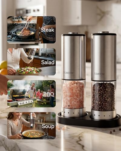 Rechargeable Electric Salt and Pepper Grinder Set (Silver/Black / Set)