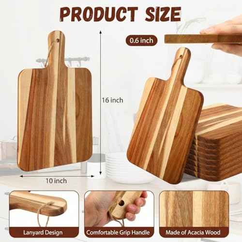 16 Pcs Acacia Wood Cutting Board with Handles Bulk (16 Count)