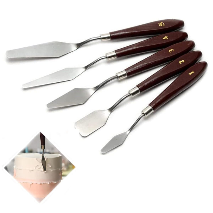 5pcs Stainless Steel Cake Cream Spatula Frosting Baking Pastry Tool Shovel Cake Painting Scraper Decorating Spatula Mixing Set Icing Oil Painting Cream Toner Tool for Fondant Chocolate (5 Count)
