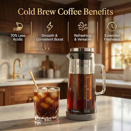 Airtight Cold Brew Coffee Maker Pitcher (Gray / 34 Ounces)