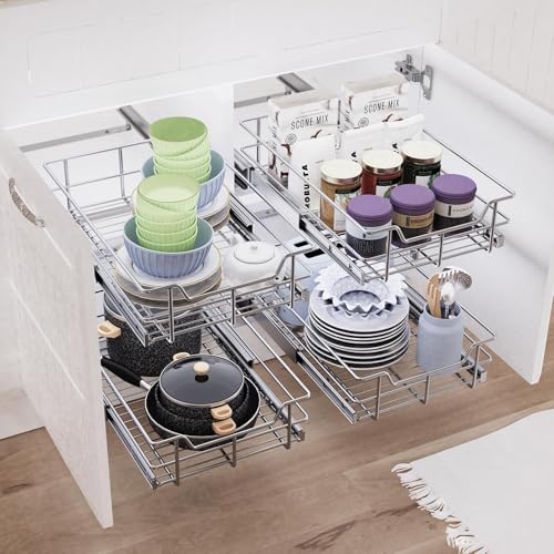 Pull Out Cabinet Organizer 20" W X 17" D (1 Tier - Chrome-Plated / 20" W X 17" D)