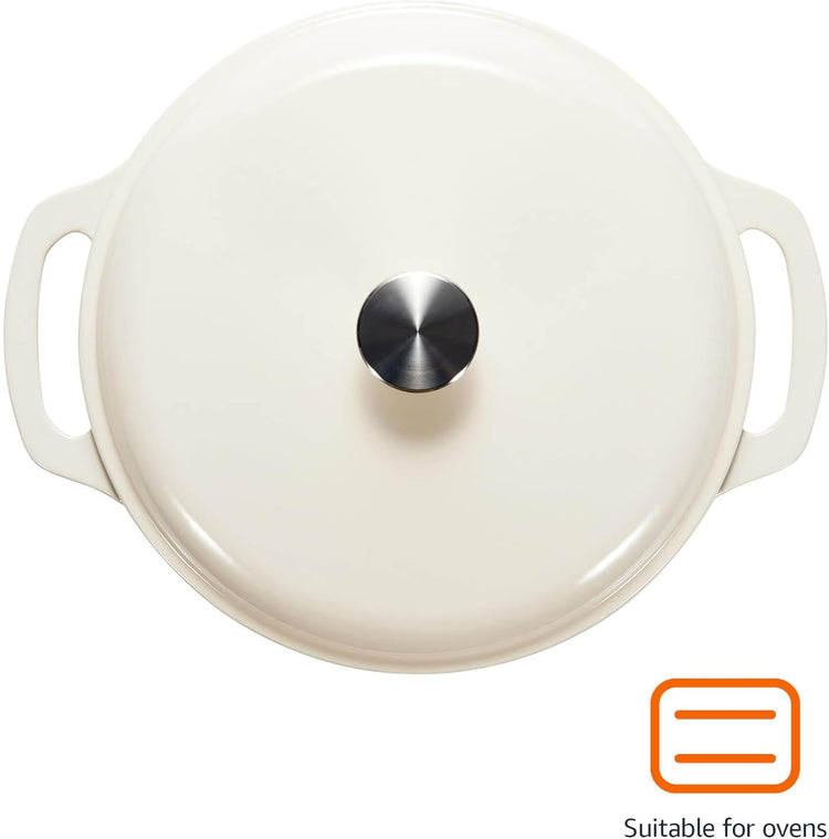 Amazon Basics Cast Iron Dutch Oven Pot with Lid, Enameled, Round, Dual Handles, Heavy-Duty, Medium, 6-Quart, White - Nestoria
