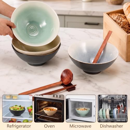 40oz Ceramic Japanese Ramen Bowls Set of 4 (Simple Style)