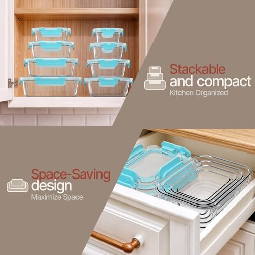 Bakken Borosilicate Glass Food Storage Containers with Lids 24 Pieces (Aqua)