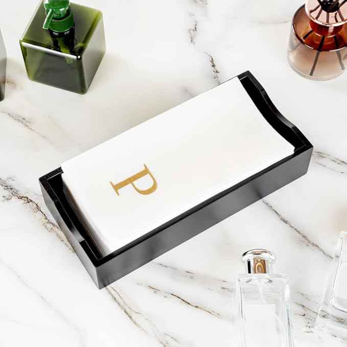 Luxenap 15.8 X 7.9 Inch Linen-Feel Guest Towels, 2000 Lettered Hand Towels - Gold Letter 'P', Sans Serif Font, White Paper Dinner Napkins, airlaid, For Restrooms And Tables