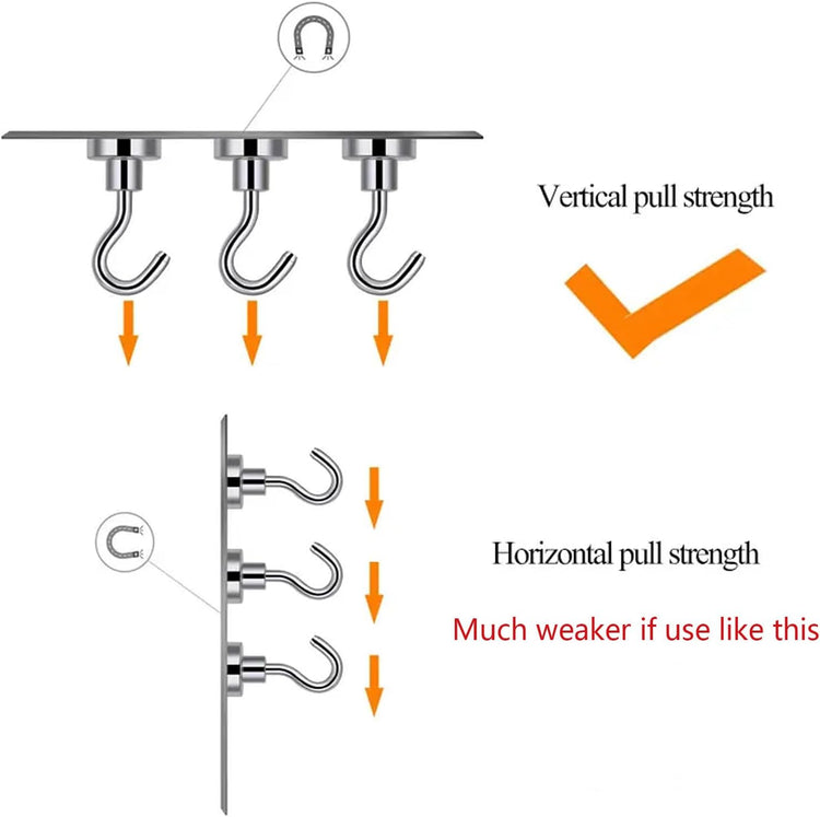 Heavy Duty Magnetic Hooks 5/8" Magnetic Base,25lbs Vertical Pull Force-10Pack Super Strong Rare Earth Magnet Hook,Strong Cruise Hook for Hanging,Magnetic Hanger for Cabins,Grill,Kitchen