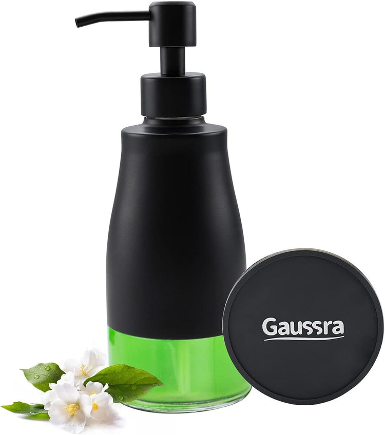 Black Soap Dispenser with Coasterand Stickers, Refillable Liquid Stainless Steel Soap Dispenser for Kitchen Sink, Bathroom Countertop (11OZ / 320ML)