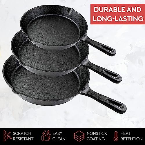 Cast Iron Skillet 3 (10"/8"/6.2" Set w/ Handle)