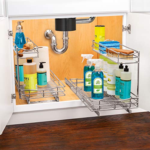 Pull Out Under Sink Kitchen Cabinet Organizer (11.5"W x 21"D Chrome)