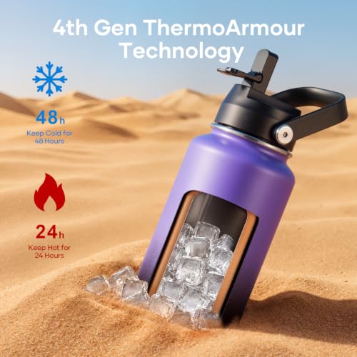40 oz Insulated Water Bottle with Paracord Handle & Straw Spout Lids (40 Ounces / Purple Black)
