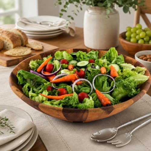 Extra Large Acacia Wood Salad Bowl (4.5" Tall x 16" Diameter)