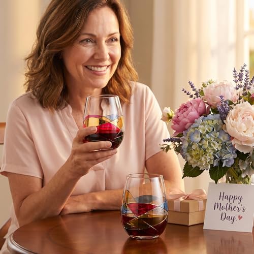 Artisanal Hand Painted Stemless Wine Glasses (2 Count)