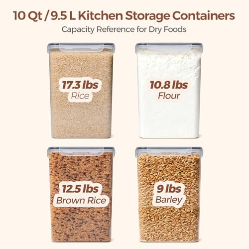 Airtight Rice Storage Container with Lid 10Qt 2Pack (10Qt-Rectangle)