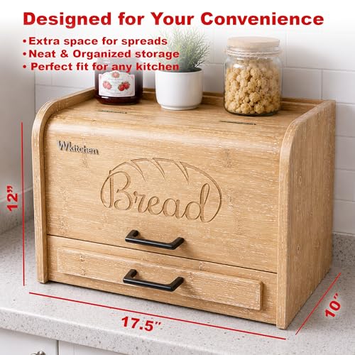 Premium FULLY ASSEMBLED Bamboo Bread Box (Bamboo)