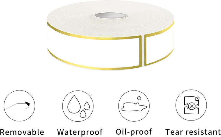 500 Golden Border Removable Freezer Labels Water Oil Resistant with Perforation Line for Food Containers Jars Pantry Organization (Ink Quick-Dry,1” x 3”)