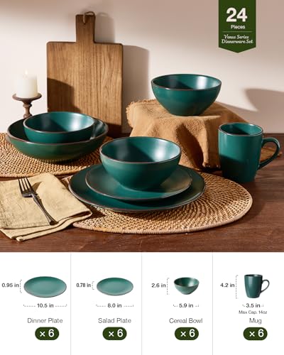 Venus Dinnerware Sets with Mugs (Dark Green / Serves 6 (24pc w/ Mug))